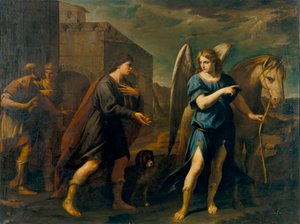 Tobias Meets the Archangel Raphael (Tobias Meets the Archangel Raphael) - Maleri af Andrea Vaccaro (1604-1670), olie på lærred (198,5x262 cm), ca. 1640, italiensk kunst fra det 17. århundrede, barokkunst - Museu Nacional d