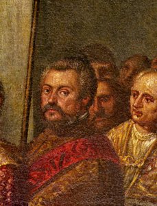 En venetiansk senator, detalje fra kong Henri III af Frankrig, der besøgte Venedig i 1574, fra de fire døres rum (detalje af 71525)