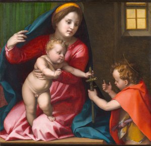 Madonna og barn med Johannes Døberen, omkring 1528 (olie på panel) af Andrea del Sarto