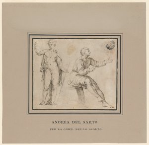 Skitser af en nøgen figur i klassisk positur og en siddende figur af Andrea del Sarto