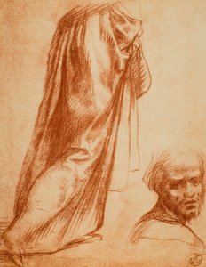 Undersøgelse af draperi og mandsportræt; tegning af Andrea del Sarto. Kabinet for tegninger og tryk, Uffizi Gallery, Firenze af Andrea del Sarto