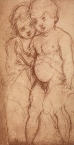 Studie af to keruber; tegning af Andrea del Sarto. Kabinet for tegninger og tryk, Uffizi Gallery, Firenze af Andrea del Sarto