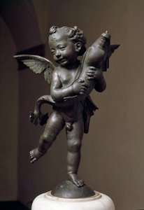 Kærlighed med delfin Bronzeskulptur af Verrocchio af Andrea del Verrocchio