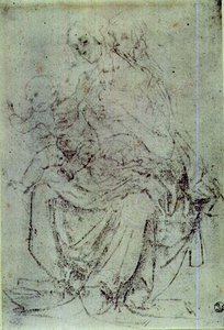 Studie af en madonna og et barn (kridt på papir) af Andrea del Verrocchio