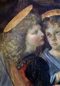 Kristi dåb, detalje - olie og tempera på panel af Andrea del Verrocchio
