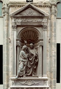 Den incredulite af St. Thomas Bronzeskulptur af Andrea di Francesco di Cione dit il Verrocchio (1435-1488) Firenze, Chiesa di Orsanmichele