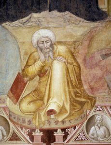 Triumf for St Thomas Aquinas, detalje af figuren under tronen, fra det spanske kapel, ca. 1365 (fresco)