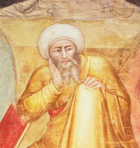 Triumf for St Thomas Aquinas, detalje af figuren under tronen, fra det spanske kapel, ca. 1365 (fresco)
