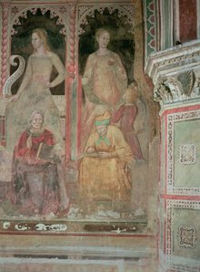 Kirkens militante og triumferende, i det spanske kapel, detalje af retorik, cicero, grammatik og Aelius Donatus