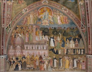 Via Veritatis, den militante og triumferende kirke (Le chemin de verite, den militante Eglise et triomphante) - Fresko af Cappellone degli Spagnoli par Andrea di Bonaiuto