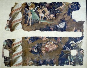Dødens triumf, detalje af fragmenter, der forestiller helvede, fresko fra 1348