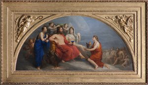 Olympen (Jupiter, kronet med myrthe af timerne, tilbyder en globet til Ganymedes for at blive serveret nektar)