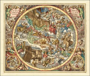 Himmelkort fra 1660 over stjernebilleder ifølge kristen symbolik af Andreas Cellarius
