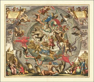 Himmelkort fra 1708 - Haemisphaerii Borealis Coeli et Terrae Sphaeri Cascenographia af Andreas Cellarius