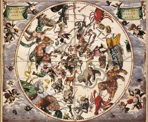 Cellarius, Andreas (1596-1665). Himmelsk atlas eller makrokosmisk harmoni. 1661. Fol 24. Gammel stjerneklar halvkugle boreal. Repræsentation af den nordlige halvkugle. Trykt i Amsterdam af Johannes Janssonius. Tidlig moderne æra Gravering. SPANIEN C af Andreas Cellarius