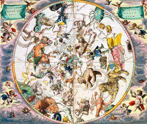 Himmelsk planisfære, der viser stjernetegnene, 1660-1661
