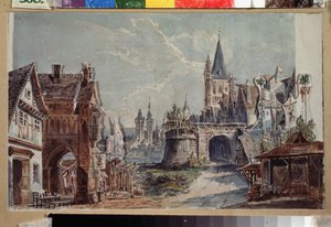 Forberedende dekoration til balletten Faust af Cesare Pugni (1802-1870). Værk af Andreas Leonhard Roller (1805-1891), akvarel og blæk på papir