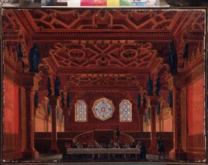 Scenedesign til operaen Ruslan og Lyudmila af M Glinka - Maleri af Andreas Leonhard Roller (1805-1891), olie på lærred