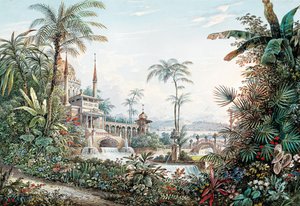 Scenedesign til operaen Bortførelsen fra Seraglio af Wolfgang Amadeus Mozart, 1842.