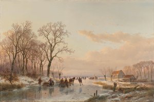 En frossen kanal nær Maas-floden En frossen vandvej nær Maas af Andreas Schelfhout