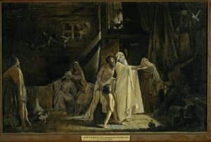 Indvendigt billede af Noahs Ark. Duen bringer en olivengren tilbage til Noa efter syndfloden, et tegn på, at vandet er ved at trække sig tilbage. (Noahs ark). Maleri af Andrei Petrovich Ryabushkin (Riabutchkin) (1861-1904)
