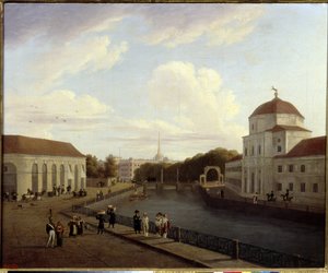 Michel-paladset i Sankt Petersborg. (Michaelspaladset i Skt. Petersborg). Maleri af Andrei Yefimovich Martynov (1768-1826), olie på lærred