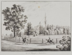 Udsigt over kælkepavillonen og telegrafen i Oranienbaum, 1821-1822 af Andrei Yefimovich Martynov