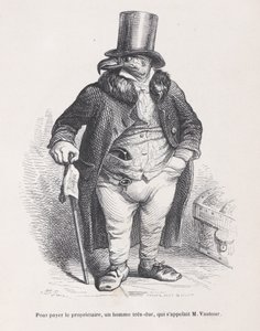 At betale godsejeren, en meget barsk mand, som hed M. Vautour fra Scener fra t..., ca. 1837-47.