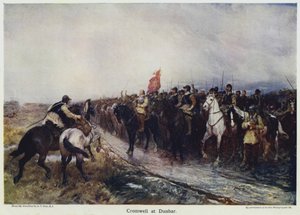Cromwell at Dunbar (farve litho) af Andrew Carrick (after) Gow