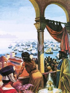 Det fjerde korstogs flåde ankommer til Konstantinopel i 1203 af Andrew Howat