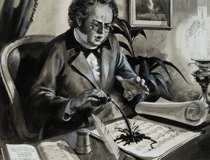 Portræt af Franz Schubert (gouache på papir) af Andrew Howat