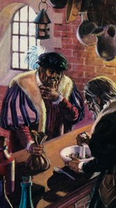 Køb af pulveriseret horn fra enhjørningen i middelalderen (farvelitografi) af Andrew Howat