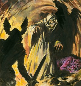 Scene fra Beowulf (gouache på papir) af Andrew Howat