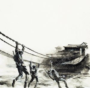 Slaget ved Luding-broen (gouache på papir) af Andrew Howat