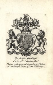 Våbenskjold og våbenskjold af HKH Ernest Augustus, prins af Brunswick Luneburg, biskop af Osnaburgh, hertug af York og Albany af Andrew Johnston