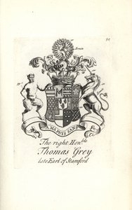 Våbenskjold og våbenskjold af den højre ærede Thomas Grey, 2. jarl af Stamford af Andrew Johnston