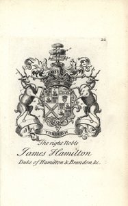Våbenskjold og våbenskjold af den højre adelige James Hamilton, 5. hertug af Hamilton og Brandon af Andrew Johnston