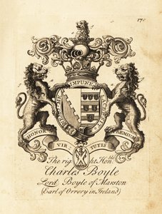 Våbenskjold af den højre ærede Charles Boyle, Lord Boyle af Marston, 4. jarl af Orrery i Irland af Andrew Johnston