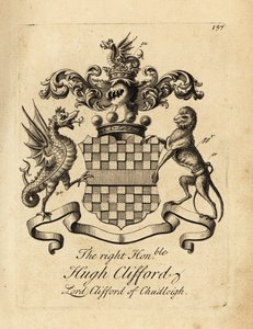 Våbenskjold fra den højre ærede Hugh Clifford, Lord Clifford af Chudleigh, 2. baron Clifford af Chudleigh (1663-1730)
