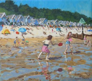 Bat and ball, Wells- next -the-sea, 2019, (olie på lærred) af Andrew Macara