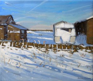 Caravan and Geese, Derbyshire, 2011 (olie på lærred) af Andrew Macara