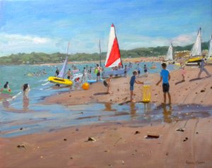 Cricket og rødt og hvidt sejl, Abersoch, 2011 af Andrew Macara