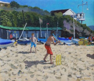Cricket og gule stubbe, Abersoch af Andrew Macara