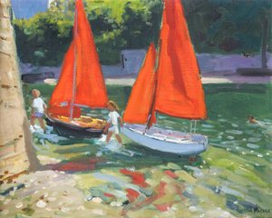 Piger med sejlbåde Looe , 2014, af Andrew Macara