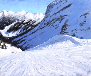 Ind i dalen, Courchevel, Frankrig, 2019, (olie på lærred) af Andrew Macara