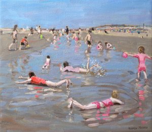 Vådt sand, West Wittering (olie på lærred) af Andrew Macara