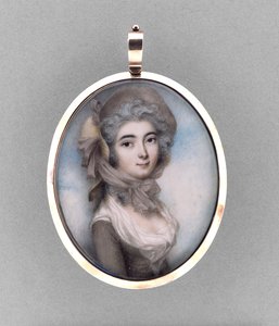 Portrait of a Woman, ca. 1785 (akvarel på elfenben, 9 karat rosa guld, hår, præget metallisk folie og glas)
