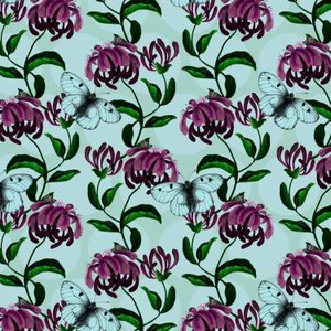 Honeysuckle with Clouded Apollo Butterfly, 2017, blæk og digital