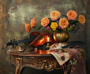 Vintage-violin og roser af Andrey Morozov