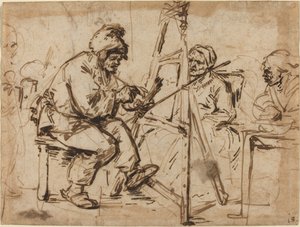 En kunstner, der sidder ved sit staffeli [recto]